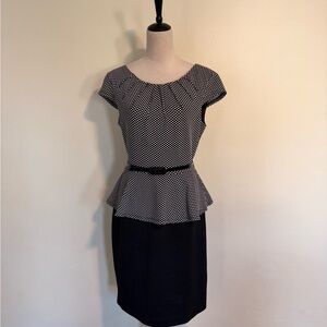 NWOT Connected Apparel Black and White Peplum Polkadot Dress Size 8